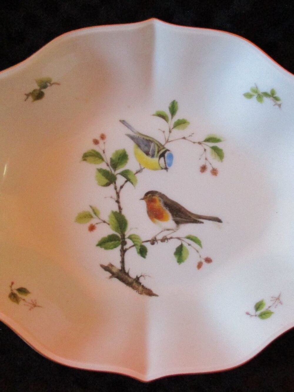 Western Germany Golden Crown E & R Kaiser Tisol Dish w/Decoupaged Birds 7.5"